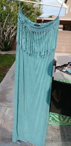 Boho turquoise acid wash stretch maxi dress
